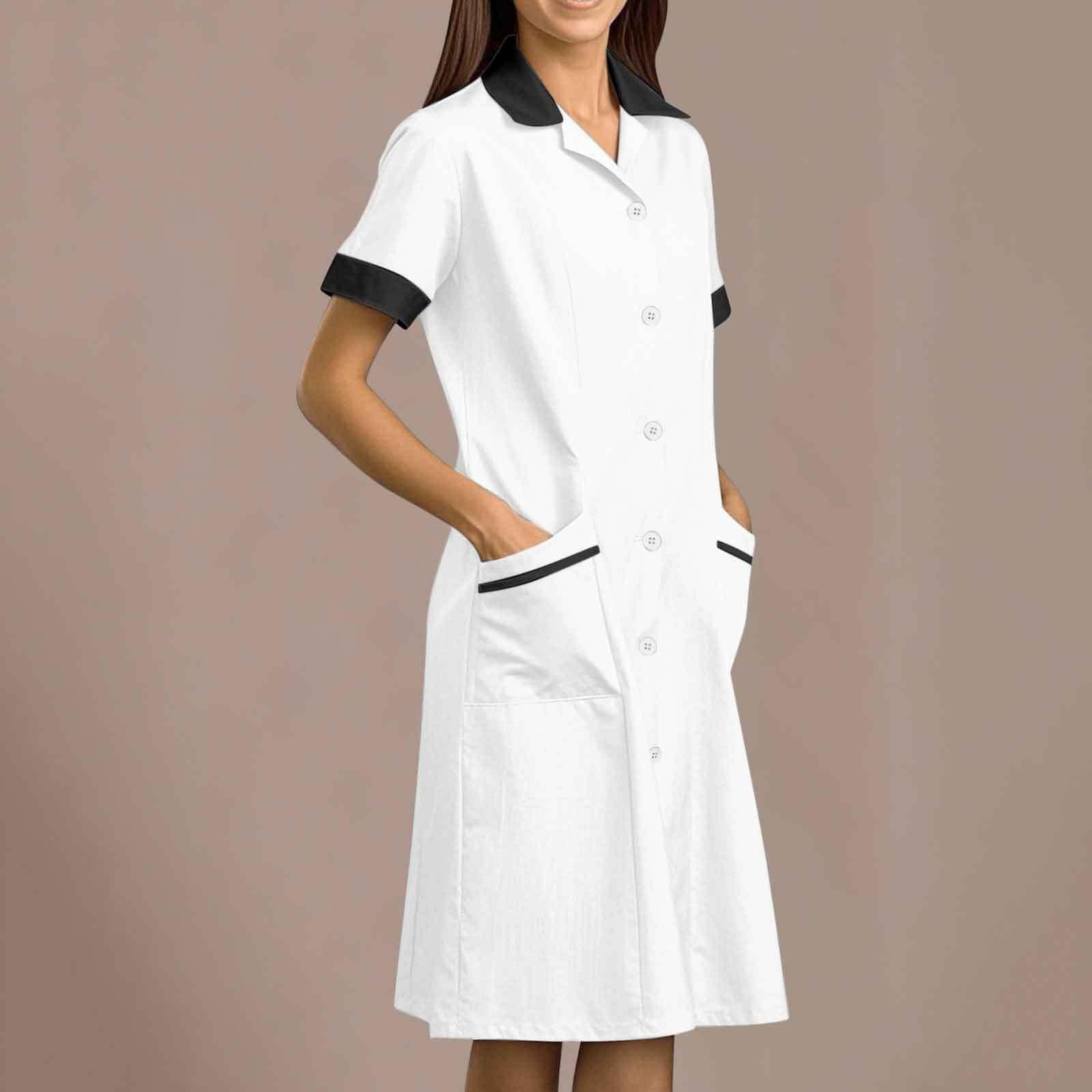 Damen Modische Pharmazeutische Uniform Uniform Lang- und Kurzarm Slim Fit Arbeitskleidung XXL weiß