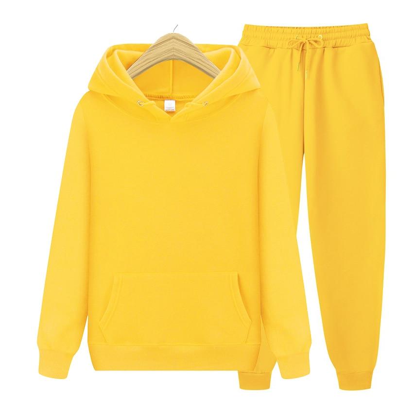 Herbst Winter Fleece Hoodies + Hosen Zwei Stück Set Männer Frauen Hoodies Trainingsanzüge Jogger Hosen Dicke Warme Kleidung Männer L gelb