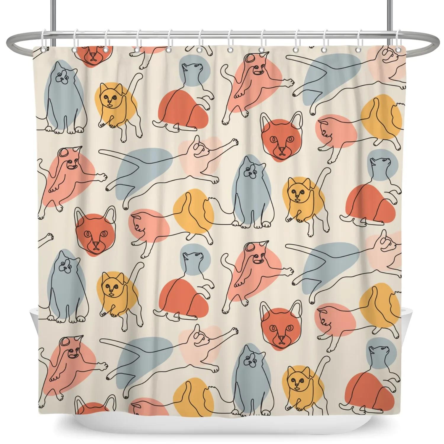 Lustiger Katze Duschvorhang Cartoon Niedliche Katzen Hund Kinder Duschvorhang Für Badezimmer Wasserdichtes Polyester Heimdekor Duschvorhänge 180x200cm-70x78in