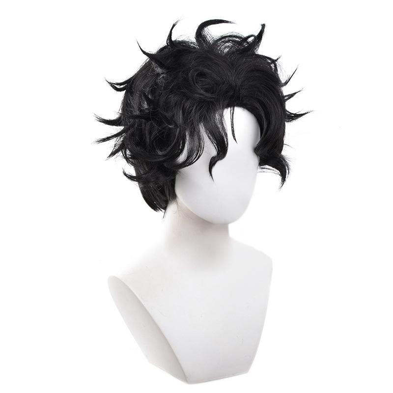 Ken Takakura Cosplay-Perücke, Anime Dandadan Okarun, 30 cm, kurz, schwarz, lockig, hitzebeständig, Kunsthaarperücken + Perückenkappe One Size black