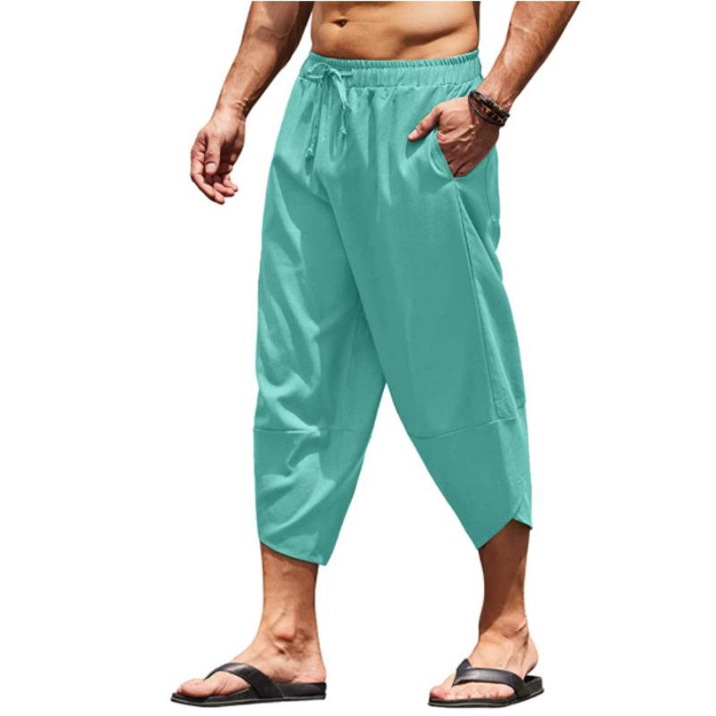 Herren Sommer Einfarbig Caprihosen Haremshorts Herren Elastischer Bund Kordelzug 3/4 Länge Cropped Hosen Baggy Jogginghosen XXL hellgrüne
