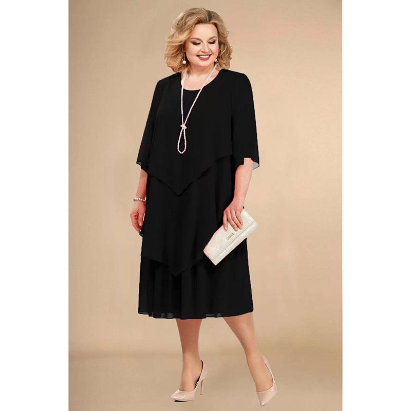 Damenkleider Chiffon Kleider in Übergröße Mama Strand Brautkleider Kleider zum Muttertag 5XL schwarz
