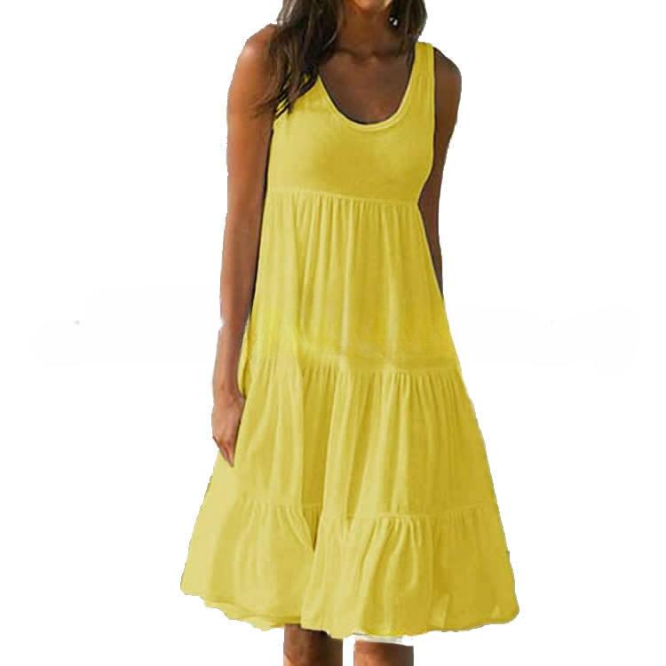XS-5xl Übergröße Damen Casual Frühling und Sommer O-Ausschnitt Trägerloses Kleid Ärmelloses Kleid Lockere Weste A-Linien-Kleid XXXL gelb