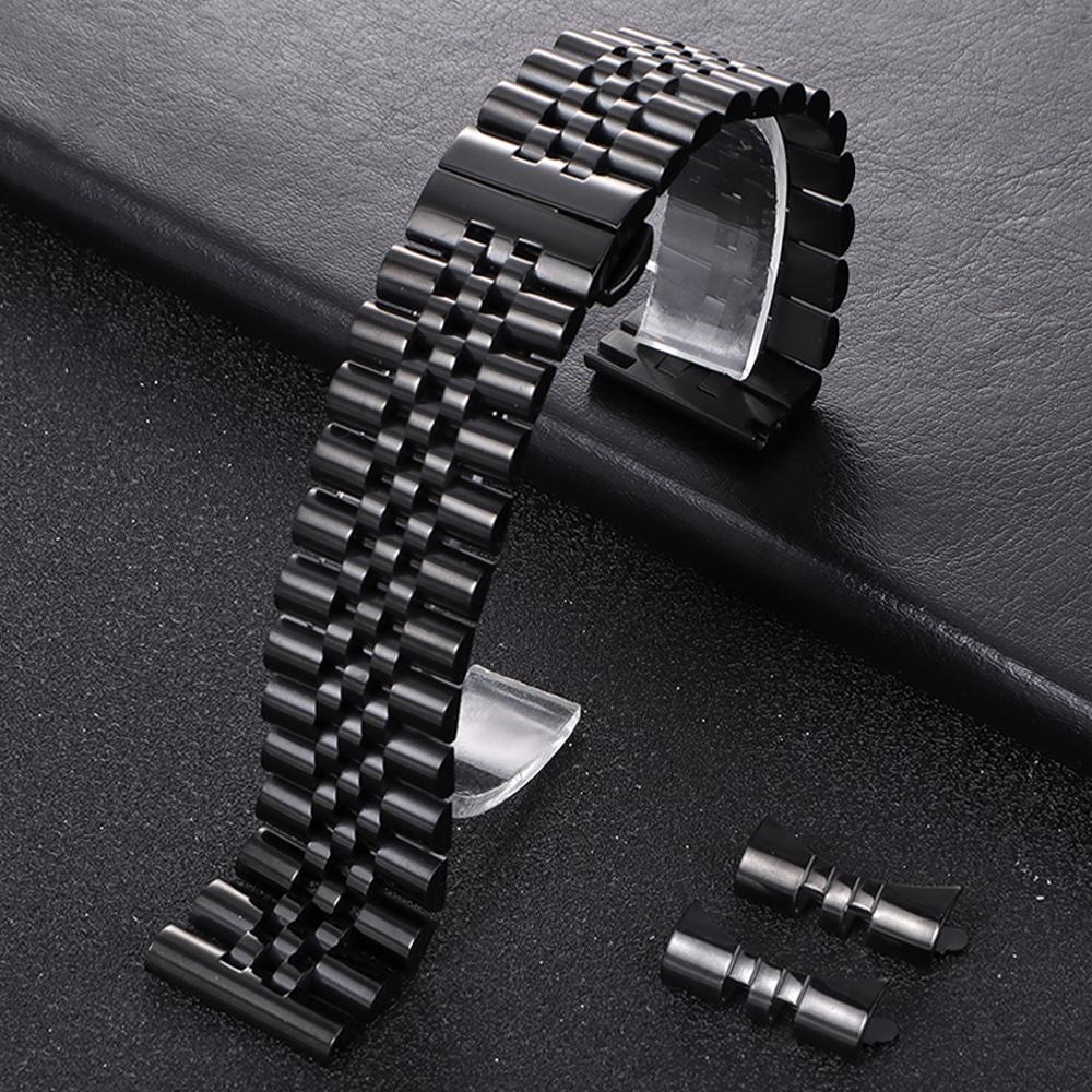 Massives Edelstahl-Uhrenarmband für Rolex Flaches Gebogenes Endstück 12 13 14 16mm 17mm 18mm 19mm 20mm 21mm 22mm Herren Damen Armband 20mm&no logo schwarz