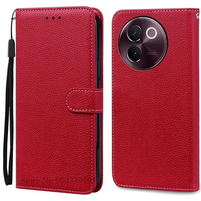 Für Vivo V40 Lite Hülle Brieftasche Flip Ledertasche Für Vivo V40 Lite 5G Telefonhülle Weiche Rückseitige Abdeckung Für Vivo V40 Lite Fundas For Vivo V40 Lite 5G dunkelrote