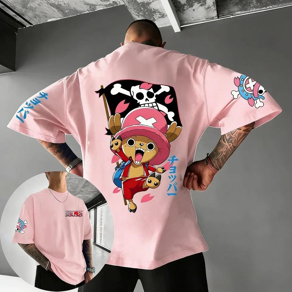 Unisex Baumwoll-T-Shirt ONE PIECE Tony Tony Chopper Sommer Baumwolle Streetwear Oversized Harajuku Anime Aufdruck Groß Locker Kurzarm XXL bunt