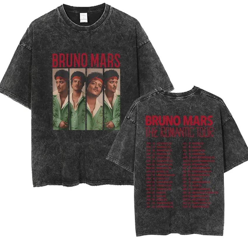 Bruno Mars The Romantic Tour 2026 Vintage Washed T-Shirts Herren Damen Punk Gothic Mode Baumwolle Kurzarm T-Shirt Streetwear XXXL gold