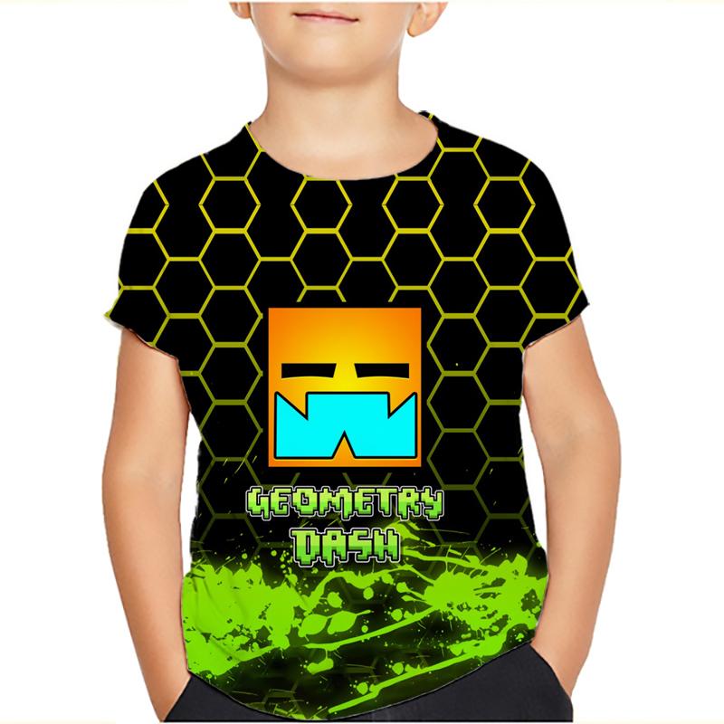 Angry Geometry Dash T-Shirt Tops für Kinderkleidung Sommer Casual Kinder T-Shirts Mädchen Jungen Kinder Cartoon T-Shirts 120 rosa