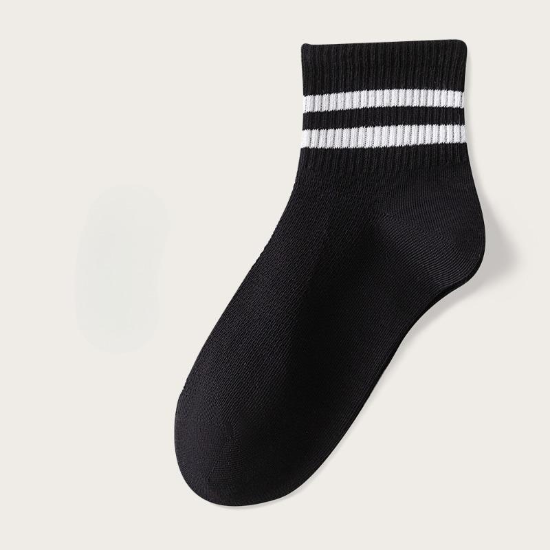 Damen Frühling und Sommer Mid-Calf Socken aus reiner Baumwolle, Weiß gestreifte Mesh Atmungsaktive Antibakterielle Socken, Nahtlose Socken, Socken aus reiner Baumwolle 1 pair schwarz