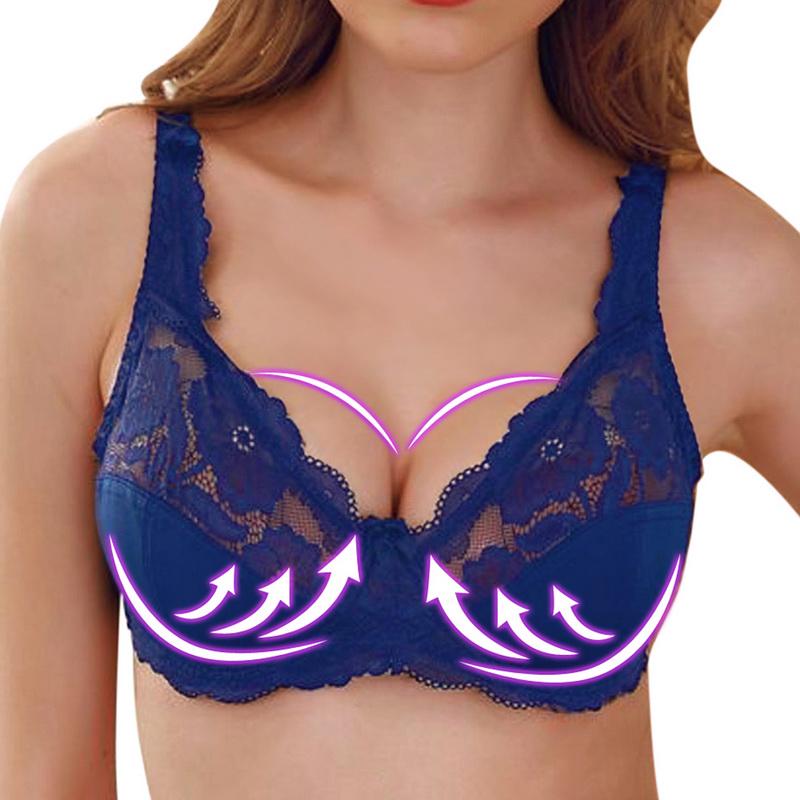 Mode Weibliche Plus Größe Bhs Frauen Sexy Spitze Push-Up Bh Einfarbig Bogen Bhs Unterwäsche Anpassung Hohl Sammeln Bügel bh 40/90D dunkelblaue
