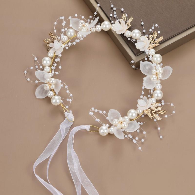 Neue Frühling Böhmischen Mädchen Braut Perle Haar Kopfschmuck Blume Kranz Braut Girlande Kopf Hoop Stirnbänder Haar Schmuck Kinder Geschenke weiß