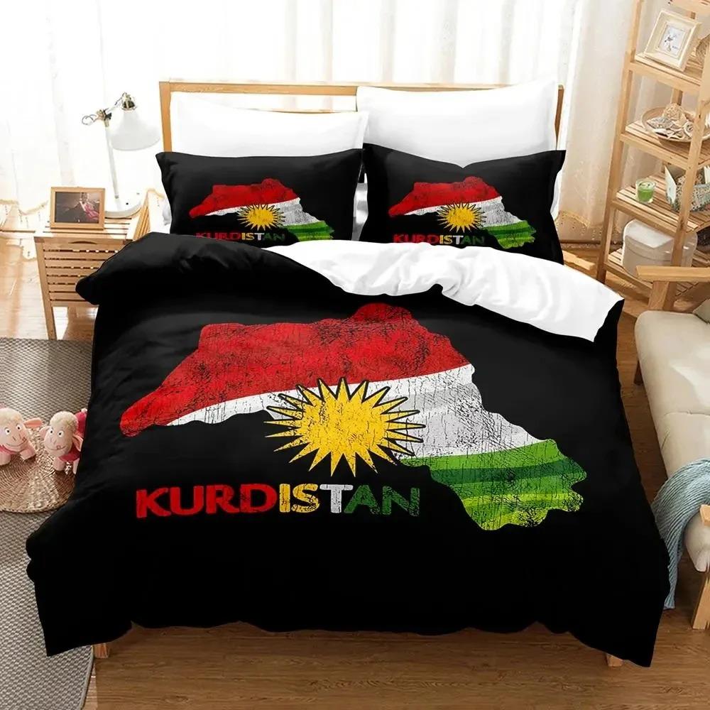 Bettwäscheset mit 3D-Druck und Kurdistan-Flagge, Bettbezug, Bettbezug, Kissenbezug, Bettdecke, Kingsize-Bett, Queensize-Bett, Jungen, Erwachsenenbettwäscheset 70x133cm 2pcs