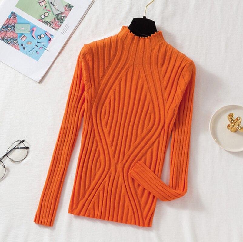 2022 herbst Pullover Gestrickte Pullover Frauen Langarm Büro Dame Jumper Pullover Schlank Solide Pullover Casual Tops 17041 OneSize orange