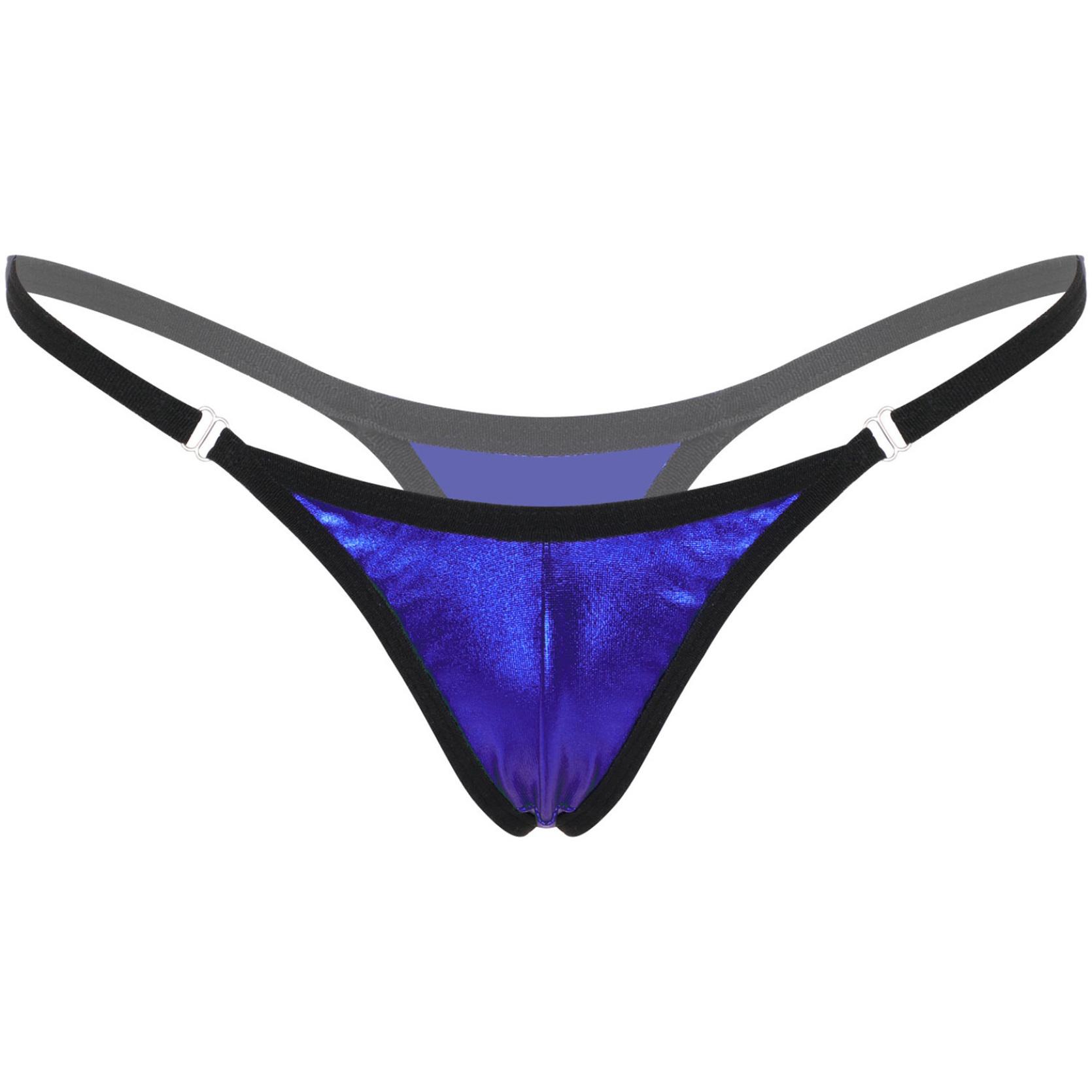 Brasilianischer Damen-Bikini-Slip, glänzender Low-Rise-Micro-Bikini-Tanga, elastischer Bund, G-String-Bikini-Unterwäsche königsblau