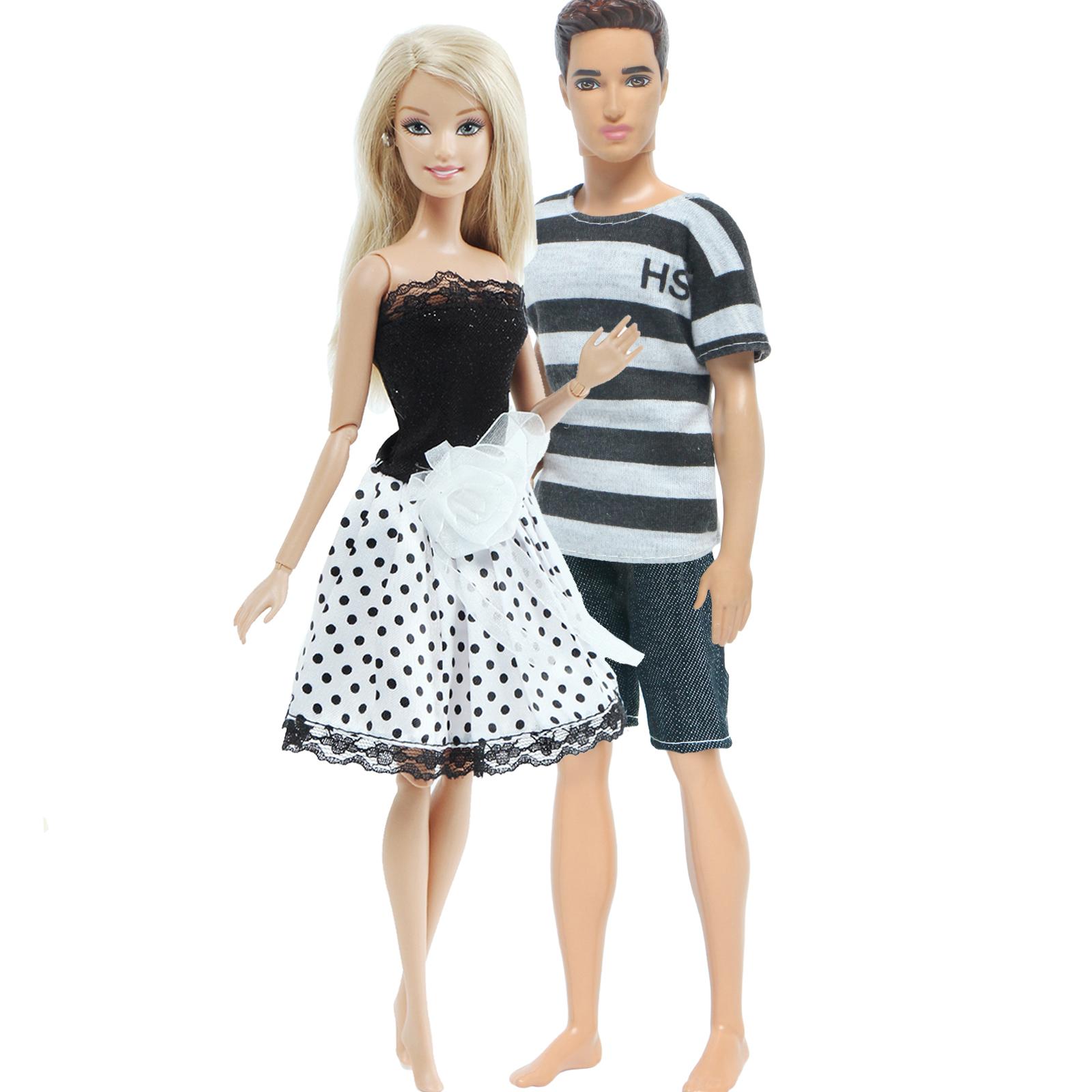 2 Sets Paar-Outfits für Ken für Barbie-Puppen, Puppenzubehör, Kleid, Kleid, Anzug, T-Shirt, Shorts, 1/6, 30 cm, Puppenhaus(KEINE PUPPEN)
