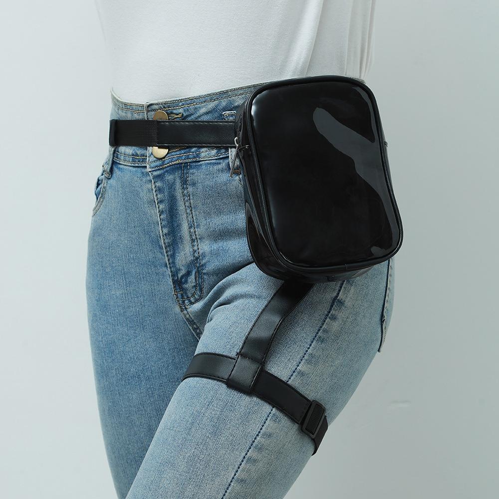 Pu Leder Motorrad Frauen Taille Bein Kreuz Motorrad Fanny Pack Motorrad Zubehör transparente schwarze