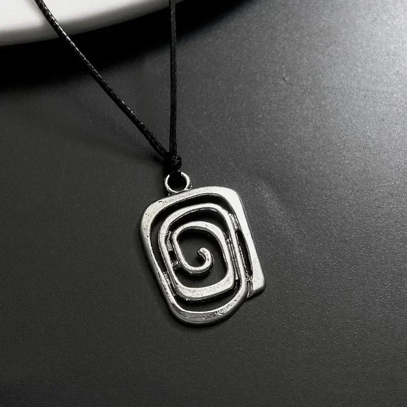 Vintage Spiral Wirbel Anhänger Halskette Handgeflochtene Lederseil Halskette Für Frauen Boho Goth Halskette Mode Y2K Schmuck gray