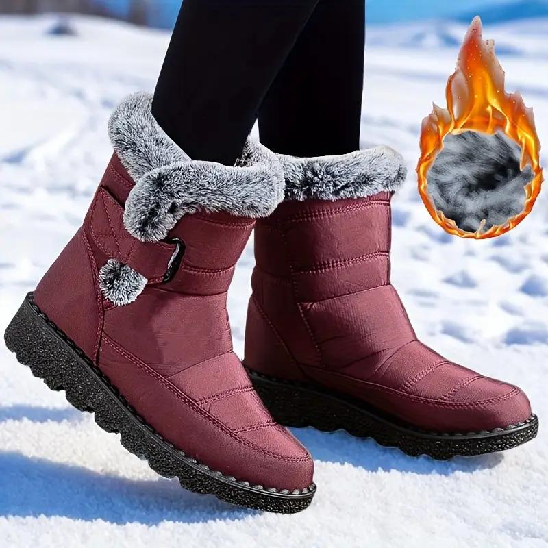 Damen Winterstiefel - Thermoisolierte Mid-Calf-Stiefel mit rutschfester PU-Sohle, verstellbarem Riemenverschluss, warm gefütterte Winterstiefel, Schuhe 42 rot