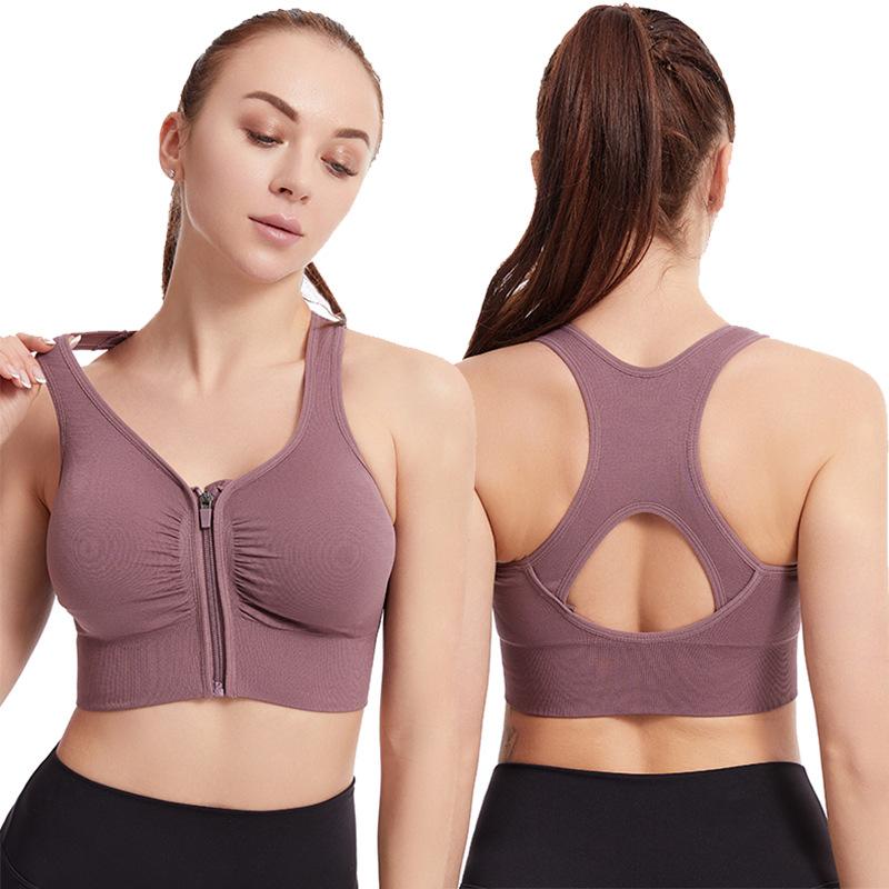 Damen Sport-BH mit Bounce Control und Reißverschluss vorne, Sport-BHs mit Reißverschluss für Damen, Stütz-BHs, kabellose High Impact Workout-Yoga-Oberteile 3XL violett