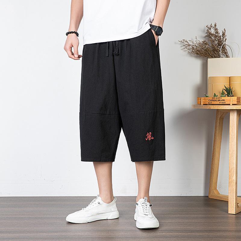 Hosen Große Größe Sommer Männer Baumwolle Hohe Große Größen Breite Bein Leinen Hose Übergroße Jogger Hosen Männlich Plus größe Lose Hosen Männer 7XL schwarz