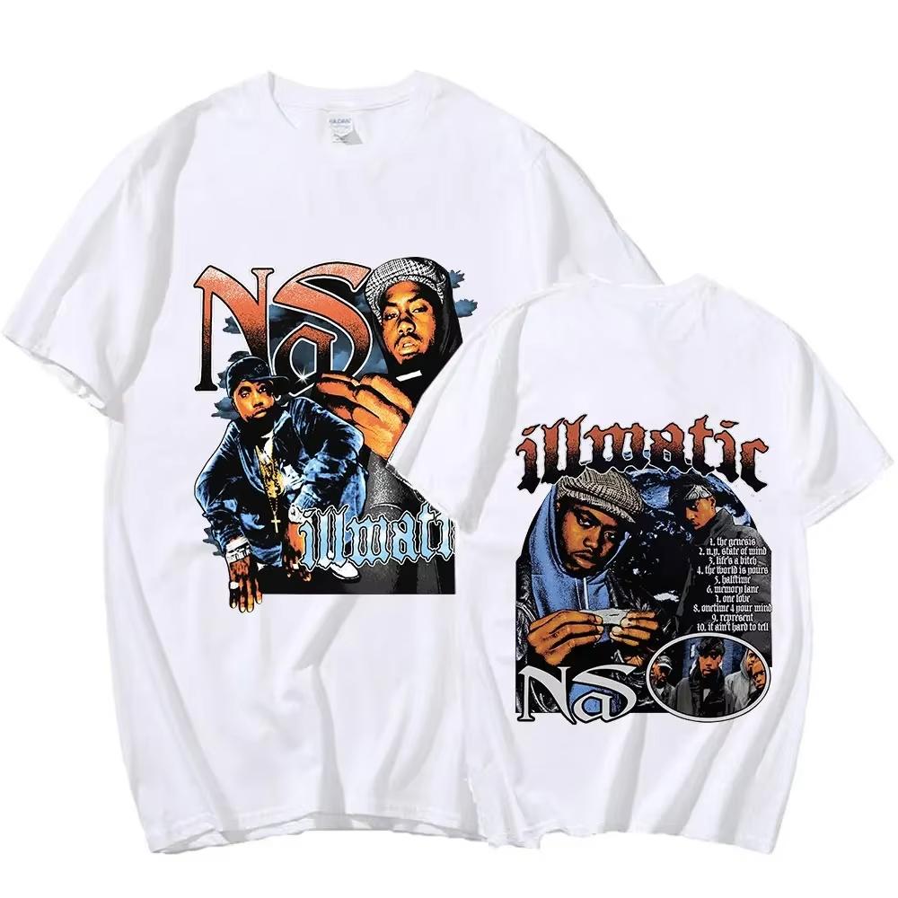 Rapper Nas Illmatic Grafik T-Shirt Herrenmode Vintage T-Shirt Lässig 100% Baumwolle Kurzarm T-Shirts Hip Hop Streetwear XXXL