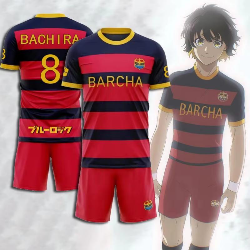 Sommer Blue Lock Fc Barcha Cartoon Anime Rollenspiel T-Shirt und Shorts Zweiteiliges Set Kinderkleidung Modischer Stil Herren Junge S