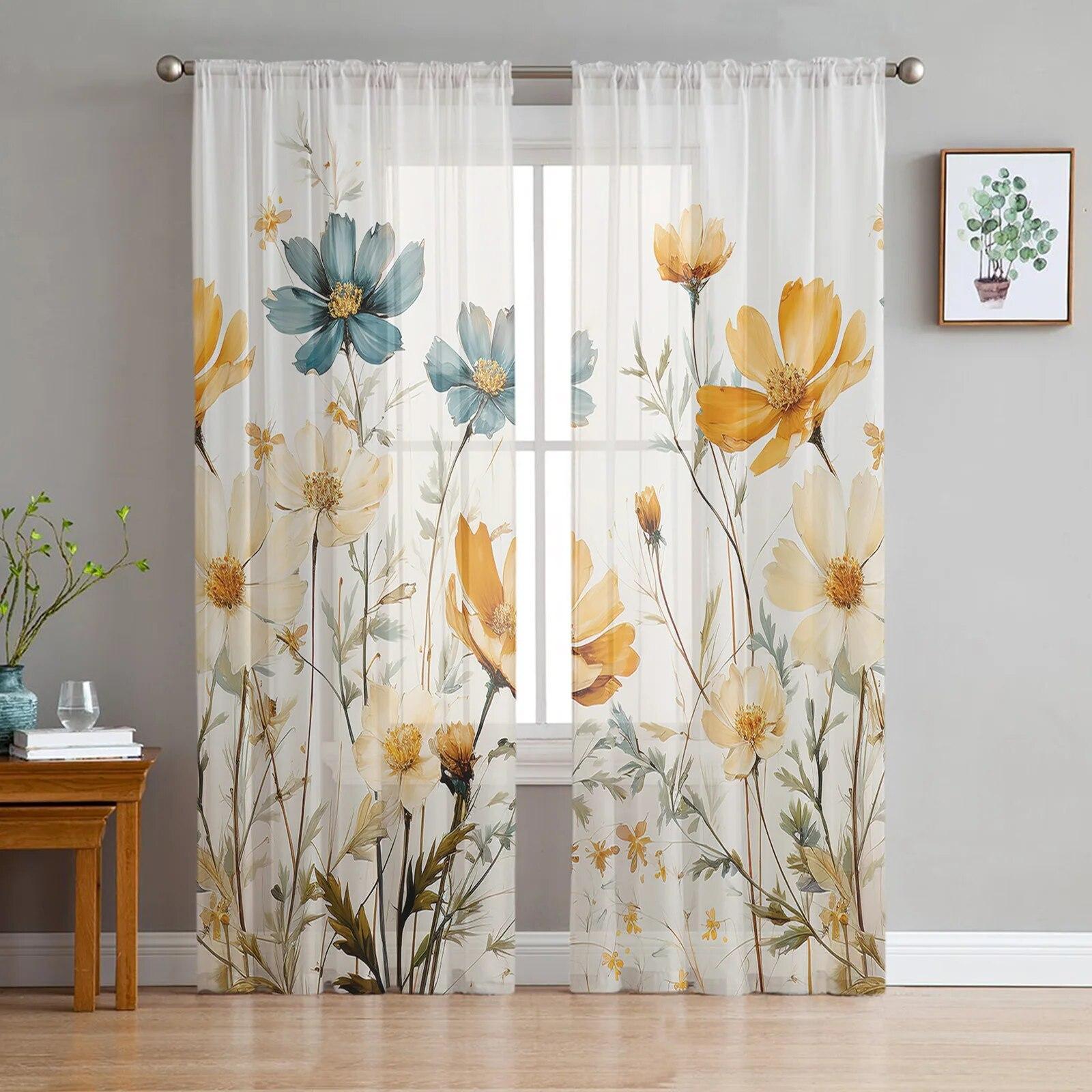 Blume Pflanze Tüll Vorhang für Wohnzimmer Schlafzimmer Weihnachtsdekoration Fenster Voiles Tüll Vorhang 135W x 183H(cm)