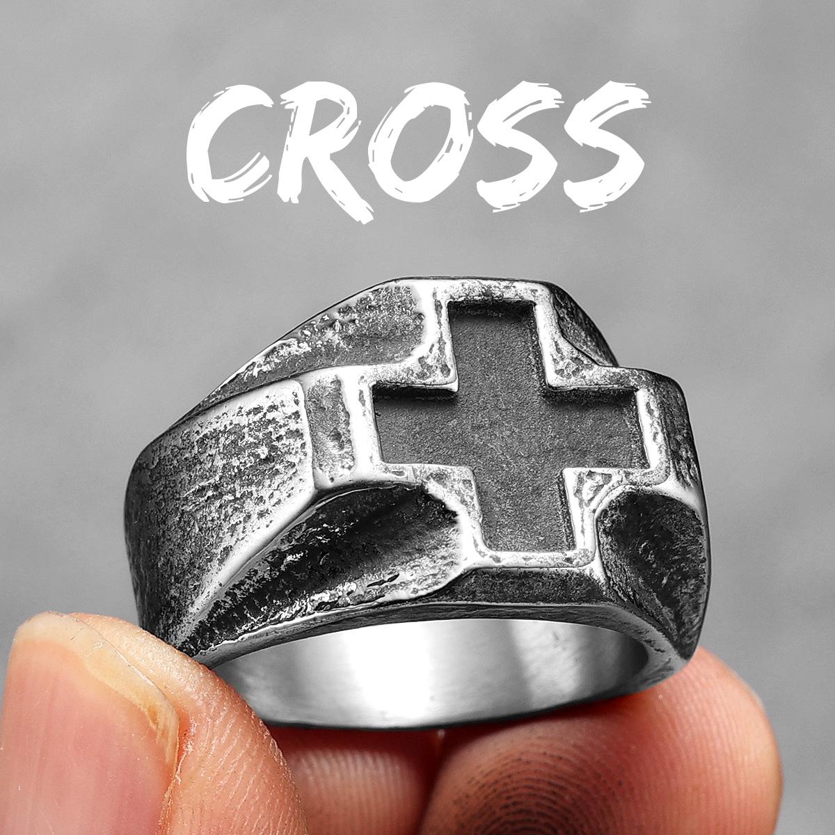 Vintage Schwarzes Kreuz Amulett Herrenringe Edelstahl Schmuck Punk Rock Mode Coole Sachen Accessoires Für Frauen Geschenk 13 white