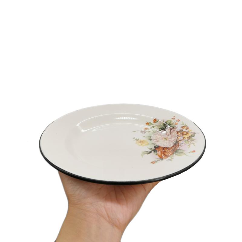 7-Zoll-Obstteller, Emaille-Teller, verdickter runder Emaille-Reisteller, Hotel-Restaurant-Service-Teller white