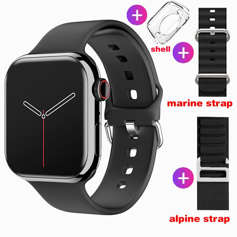 Smart Watch Damen Ultra Series 9 NFC Smartwatch Herren BT Call Wasserdicht Kabelloses Laden 2,05 Zoll Bildschirm für Watch 9 three straps schwarz