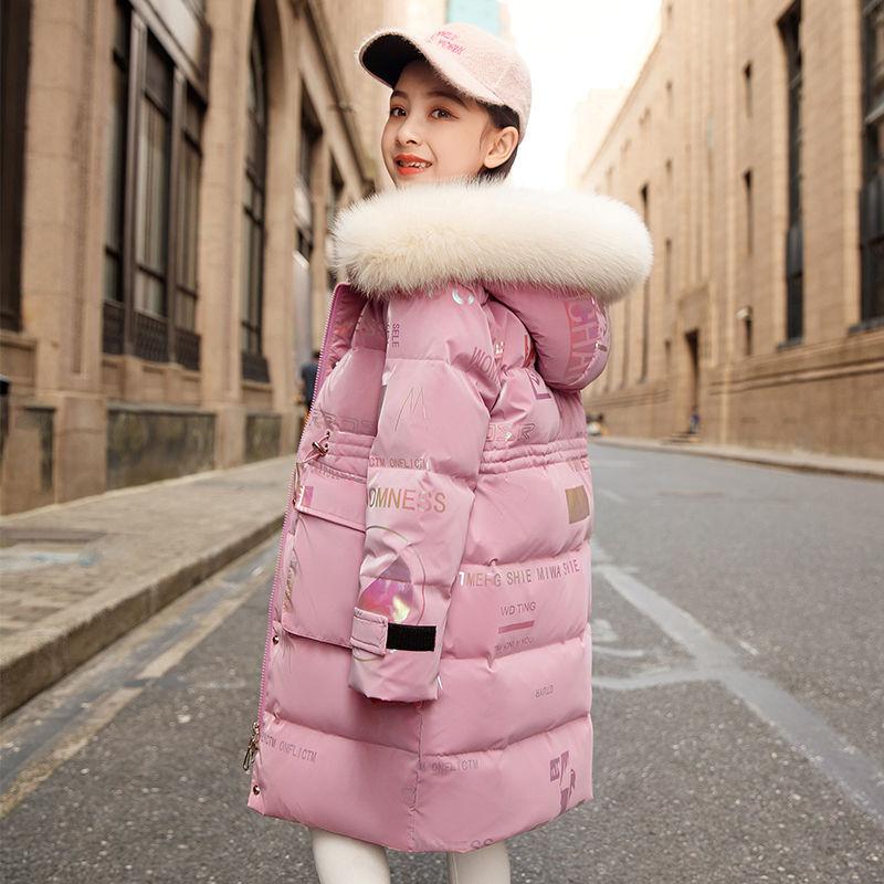 Neue Winter Daunen Baumwolljacke Mädchen Wasserdichter Kapuzenmantel Kinder Oberbekleidung Kleidung Teenager 5-16J Kleidung Kinder Parka Schneeanzug 160 rosa
