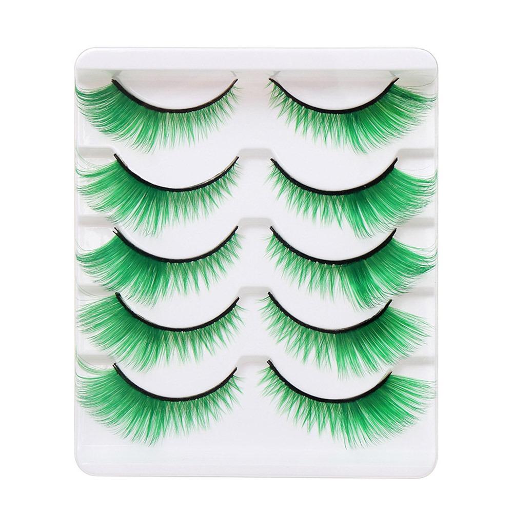 5 Paar Maskenball Bunte Wimpern Cosplay Party Wimpernverlängerung Einzigartige Bunte Falsche Wimpern grün