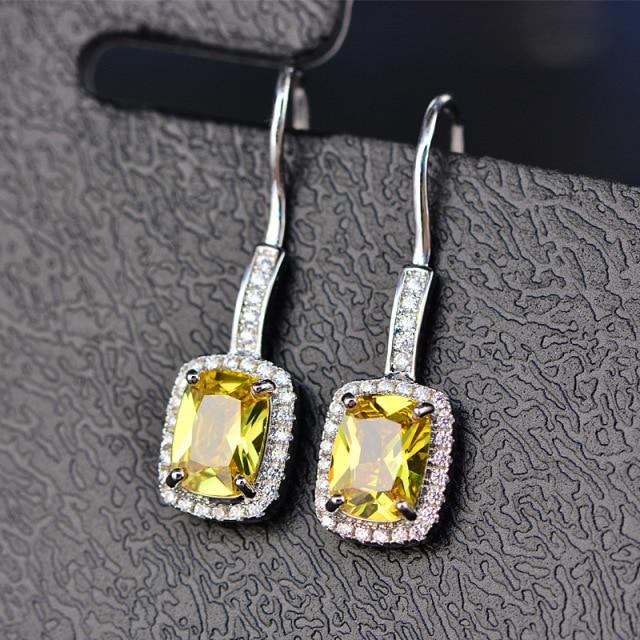Onerain 100 % 925 Sterling Silber 6 * 8 mm Smaragd Citrin Saphir Edelsteine Tropfen Hängende Hakenohrringe Für Damen Schmuck Großhandel gelb