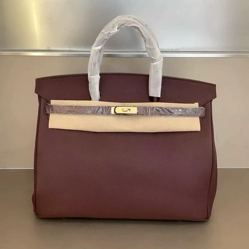 ML2024 Neue Top Layer Rindsleder 40cm Platin Tasche Große Tasche Handtasche Echtes Leder Damen Tasche 40x20x31cm wein rot