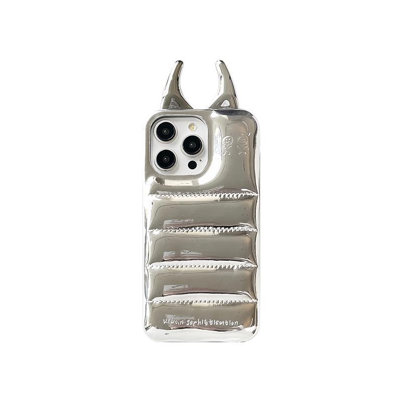 Mode Kuh Hörner glänzend Handytasche für iPhone 15 14 13 12 Pro Max Luxus PU Leder Rückseite For iPhone 15 pro max silber