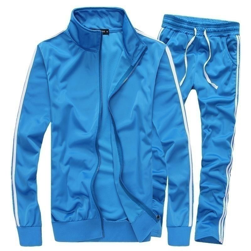 Männer Casual Sport Anzüge Trainingsanzüge Druck Sportswear Mann Mode Junge Jogger Sets Jacke + Hosen Outdoor Trainingsanzug Männer 2 psc XL hellblaue