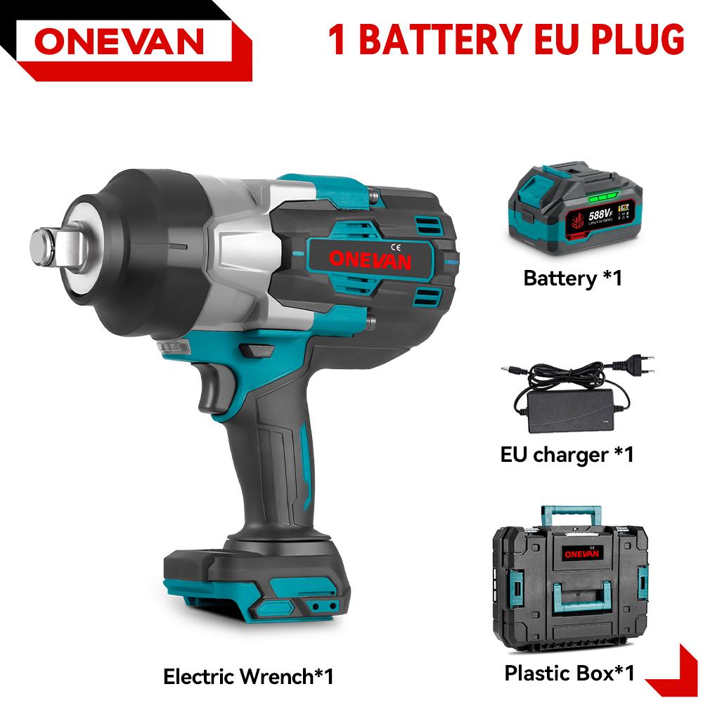 ONEVAN 3500N.M Drehmoment Bürstenloser Elektrischer Schlagschrauber 3/4 Zoll 8 Gänge Akkuschrauber Elektrowerkzeuge Für Makita 18V Batterie 1 Battery EU Plug