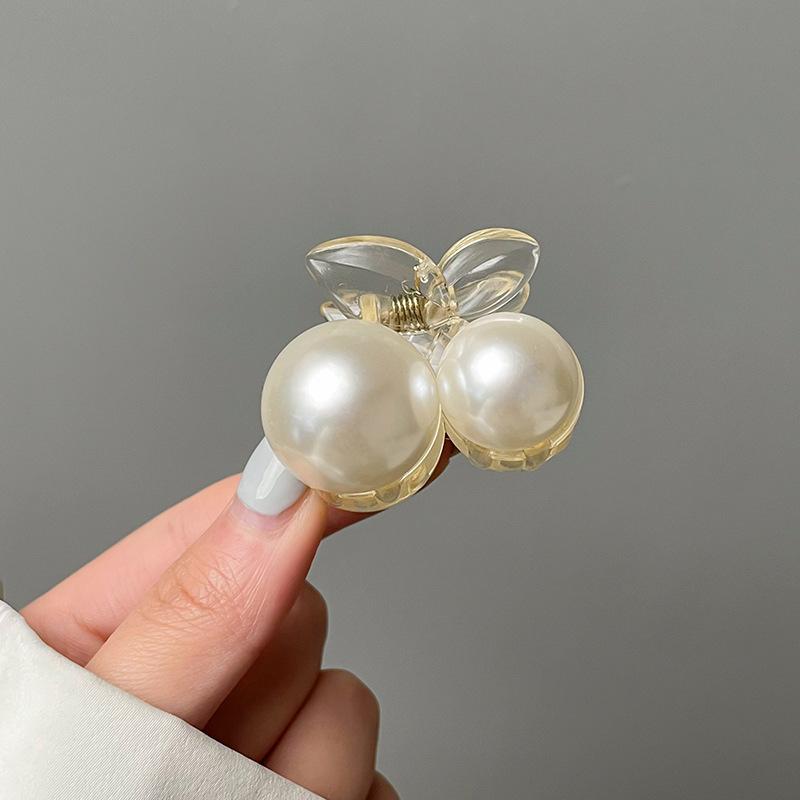 Elegante Kirsche Perle Haar Krabbe Haar Clip Bogen Haar Zubehör Für Frauen Vintage Beliebte Haar Fängt Pferdeschwanz weiß