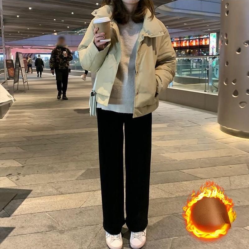 Gepolsterte Verdickte Weitbeinige Hose Damen Herbst und Winter Große Größe Hose Locker Hohe Taille Lässige Cordhose Gerade Hose Damen XXL schwarz