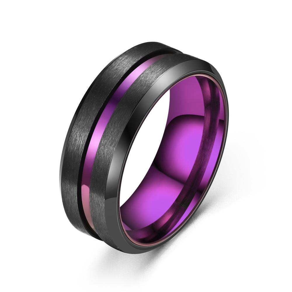 Mode 8MM Herren Goldfarbe Rille Edelstahlringe Schwarz Gebürstet Verlobungsringe für Männer Frauen Hochzeit Jahrestag Size 13&5 MM