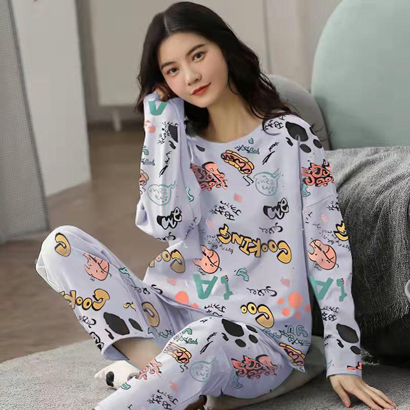 Neuer Winterpyjama, Damen, koreanische Version, langärmelig, Homewear-Anzug, locker, große Größe, zweiteiliger Anzug, kann draußen getragen werden M licht lila