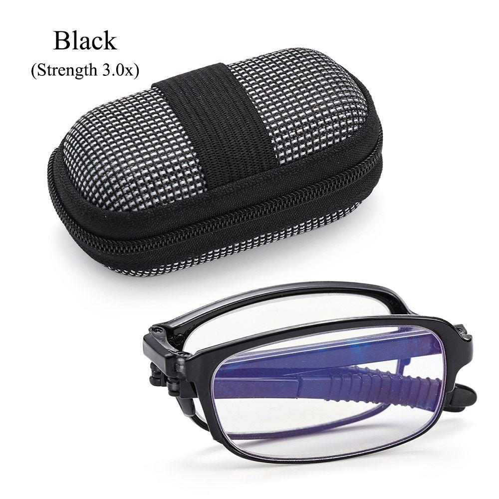 Unisex Leichte Tragbare Brille Lesebrille Falten mit Reißverschlussetui Presbyopische Brille Strength 3.0x schwarz