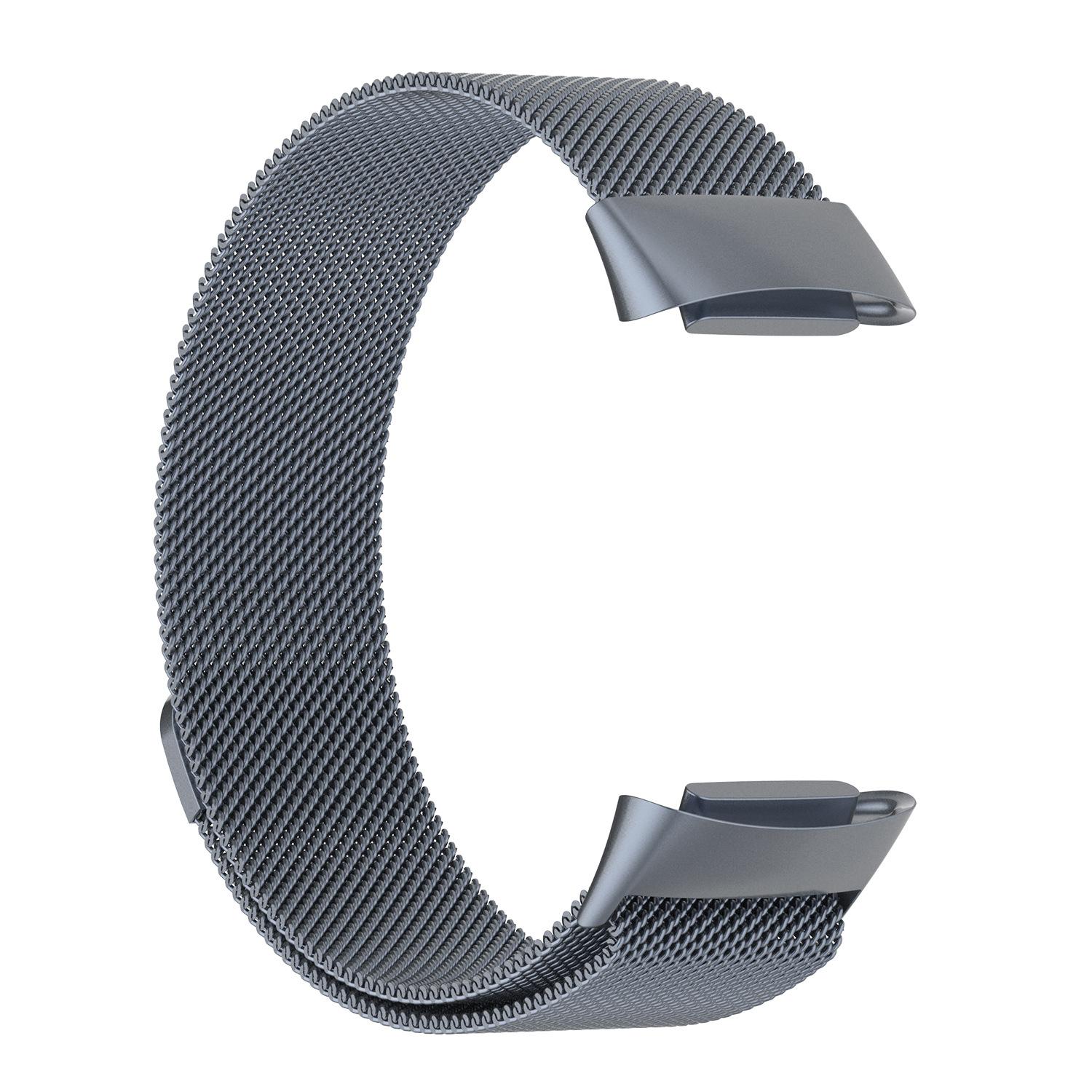 Milanaise-Armband für Fitbit Charge 5 6, Edelstahlarmband graue