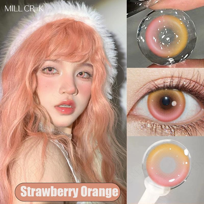MILLCREEK 2 STK Farbige Kontaktlinsen mit Grad Grün/Rosa/Blau/Lila Linsen Cosplay Kontaktlinsen Jährlicher Gebrauch -3.75 orange