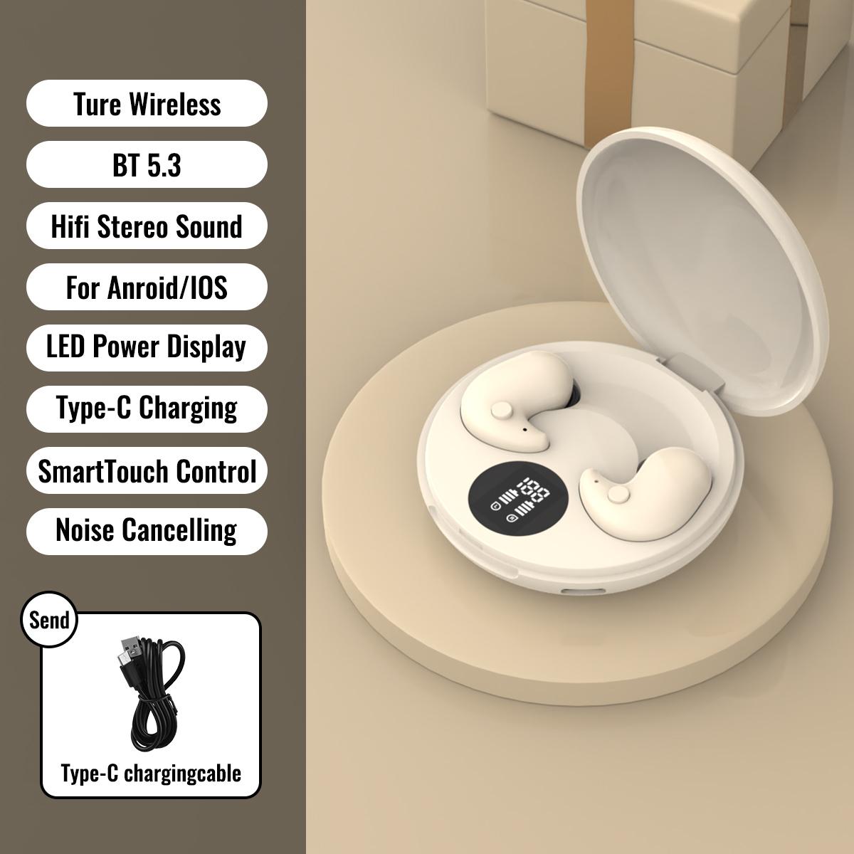 Unsichtbarer kabelloser Kopfhörer zum Schlafen, Bluetooth 5.3-Headset, Mini-TWS-Kopfhörer mit Geräuschunterdrückung, Schlafkopfhörer, Gaming-Headset für E-Sport, versteckte Ohrhörer khaki