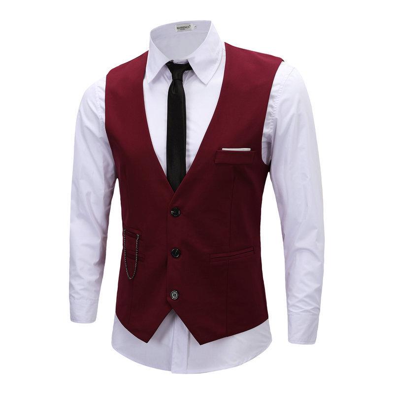 Westen für Herren Slim Fit Herren Anzugweste Herren Weste Gilet Homme Lässig Ärmellos Formell Business Jacke L rot