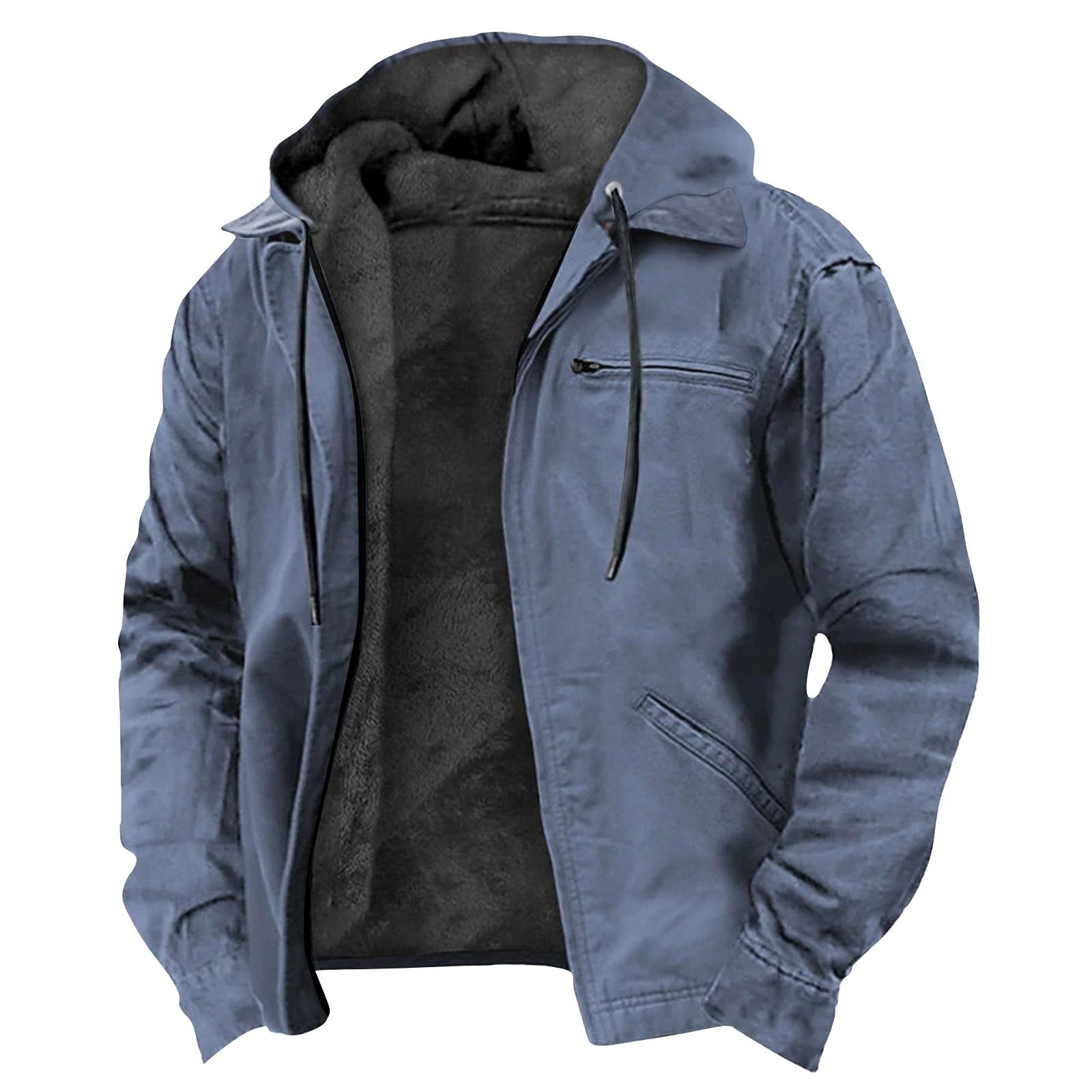 Lässige Herrenjacke mit Reißverschlusstasche und Kapuze, einfarbig, modisch, warme Herrenjacke XXXXL blau
