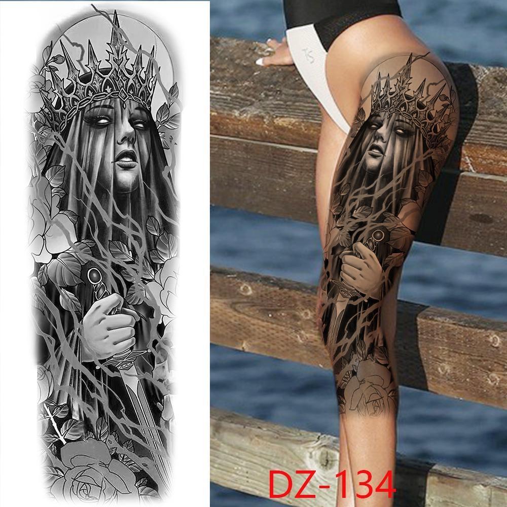 1 STÜCK 480*170 MM Temporäre Tattoo-Ärmel Für Männer Frauen Super Großer Kompass Wolfskopf Auge Gefälschte Löwengott Feder Tattoo Vollen Arm Tattoo Aufkleber DZ-134