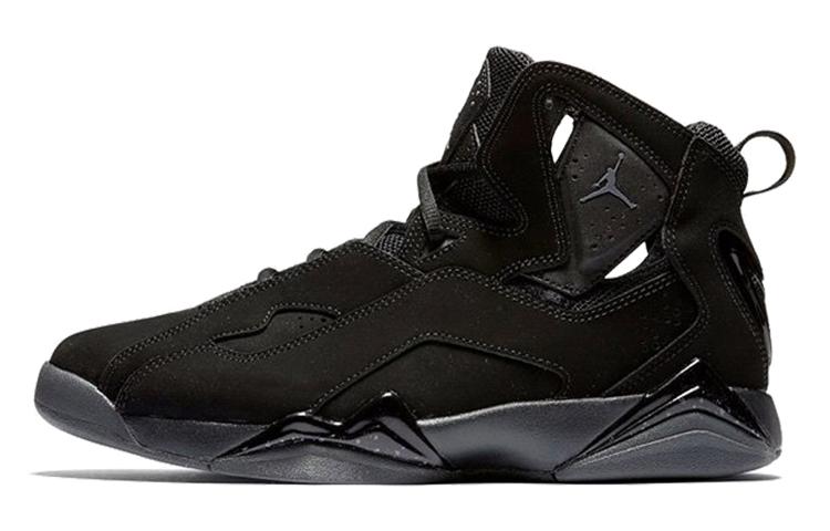 Jordan Air Jordan 7 True Flight Leder Abriebfest Atmungsaktiv High-Top Kinder Basketballschuhe Schwarz 343795-013 36.5
