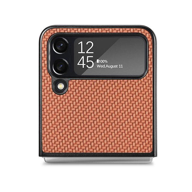 Anti-Drop Schlanke Carbon Fiber Schutzhülle für Samsung Galaxy Z Flip4 Flip 4 Flip3 Flip 3 Zflip4 Ultra dünne Klappabdeckung for Samsung Z Flip 4 braun